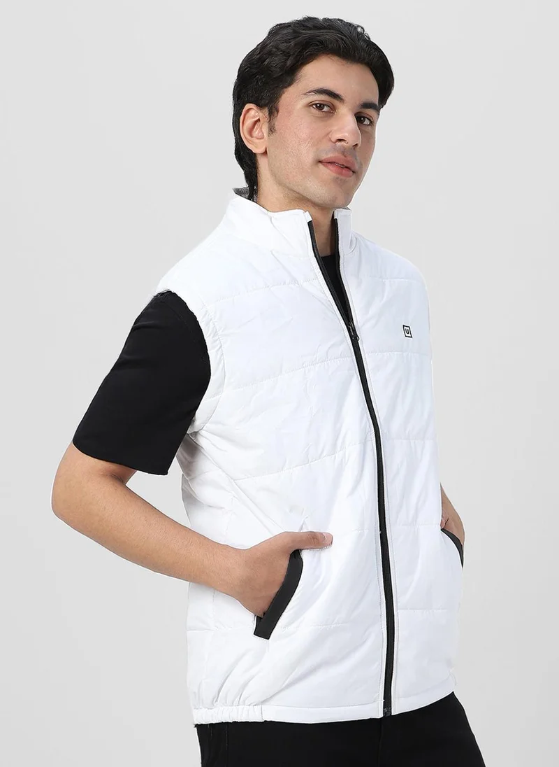 Urbano Fashion  Urbano Fashion Men's White Sleeveless Zippered Puffer Jacket for Men | Best Price UAE